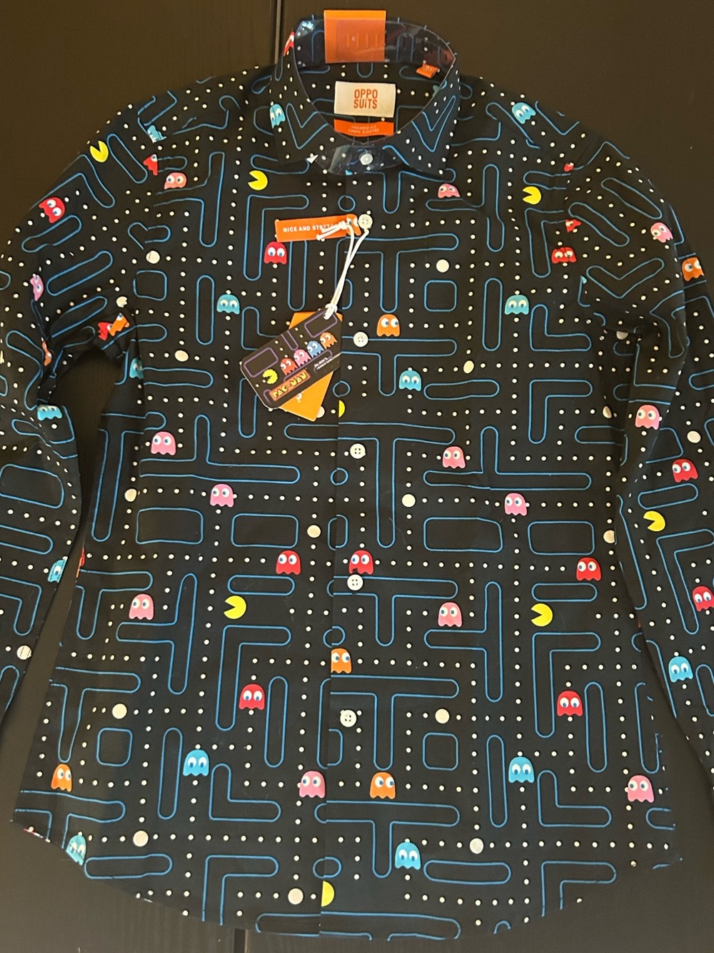 Pac-Man OppoSuits Kids Button Down Shirt NWT Arcade Gamer Long Sleev